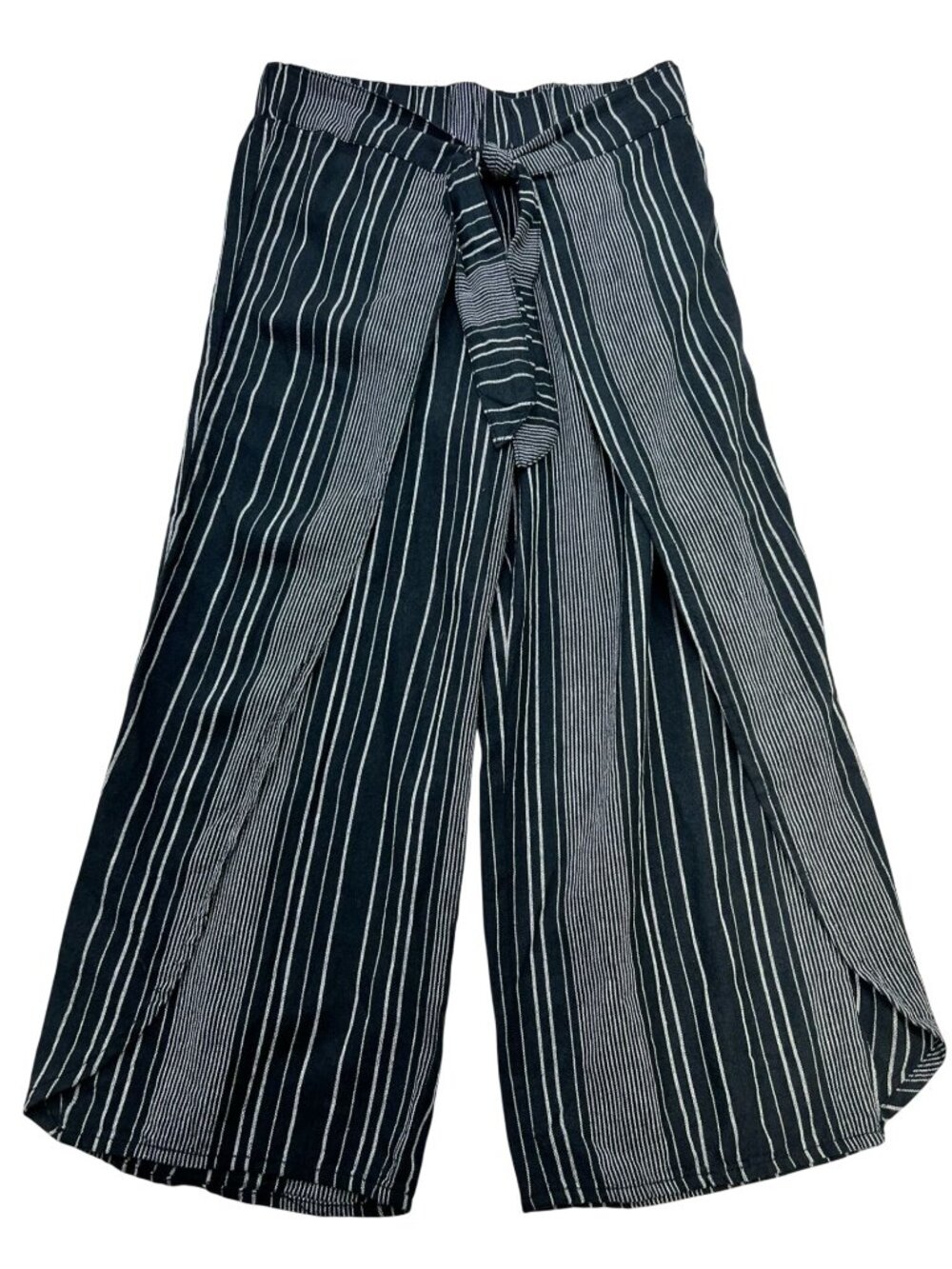Maurices Women's Linen Wide Leg Flyaway Pants Size 6 Black White Vertical Stripe
